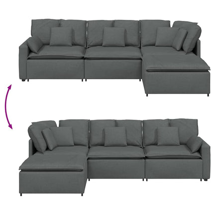 Modular Sofa with Footstool&Cushions Fabric Dark Gray
