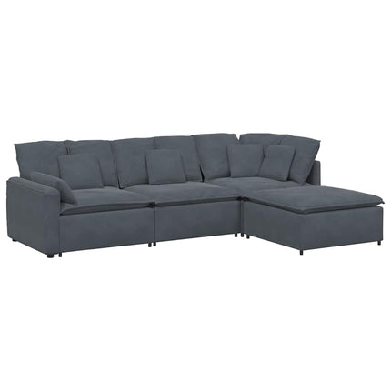 Modular Sofa with Footstool&Cushions Velvet Dark Gray