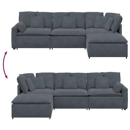 Modular Sofa with Footstool&Cushions Velvet Dark Gray