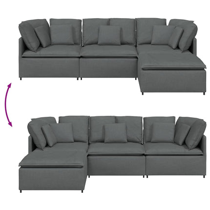 Modular Sofa with Footstool&Cushions Fabric Dark Gray