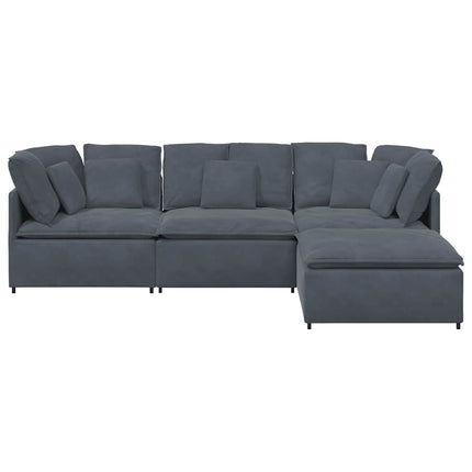Modular Sofa with Footstool&Cushions Velvet Dark Gray