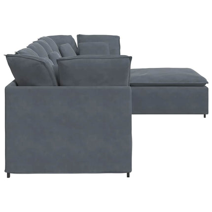 Modular Sofa with Footstool&Cushions Velvet Dark Gray