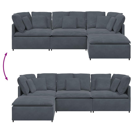 Modular Sofa with Footstool&Cushions Velvet Dark Gray