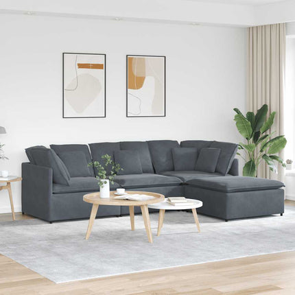 Modular Sofa with Footstool&Cushions Velvet Dark Gray