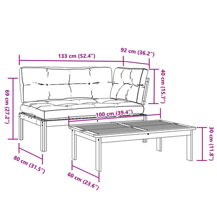 2 Piece Patio Pallet Sofa Set with Cushions Solid Wood Acacia