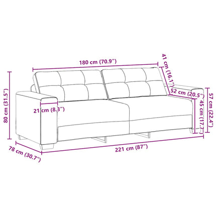 3-Seater Sofa Black 220x78x80 cm Fabric