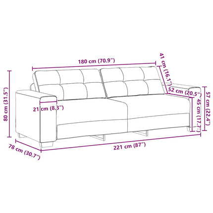 3-Seater Sofa Black 220x78x80 cm Velvet