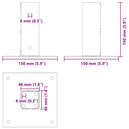 Post Bases Square 12 pcs Anthracite 1.81x1.81" Powder-coated Steel