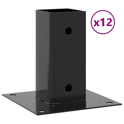 Post Bases Square 12 pcs Anthracite 2.80x2.80" Powder-coated Steel