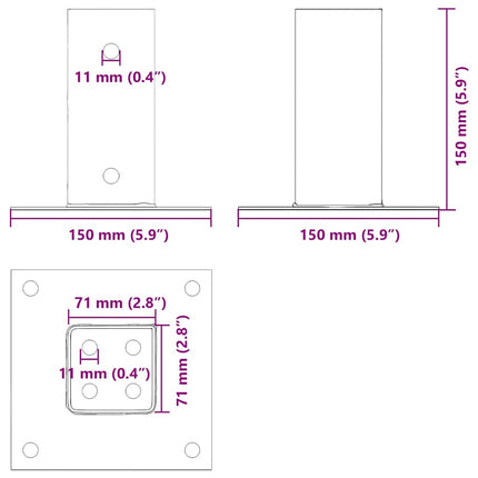 Post Bases Square 12 pcs Anthracite 2.80x2.80" Powder-coated Steel