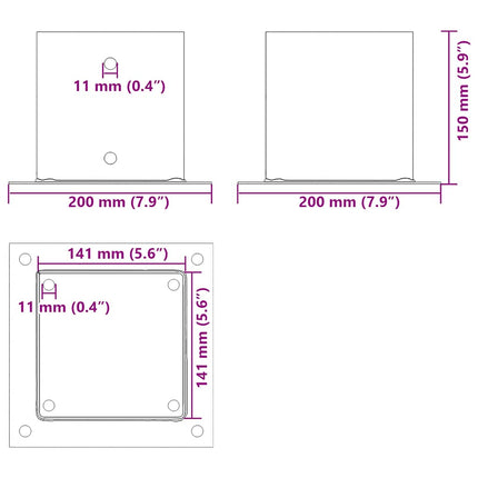 Post Bases Square 4 pcs Anthracite 5.55x5.55" Powder-coated Steel