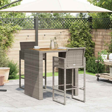 3 Piece Patio Bar Set without Cushions Gray Poly Rattan Acacia