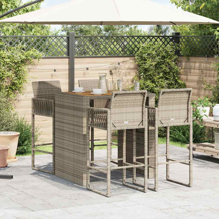 5 Piece Patio Bar Set without Cushions Gray Poly Rattan Acacia