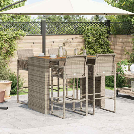 5 Piece Patio Bar Set without Cushions Gray Poly Rattan Acacia