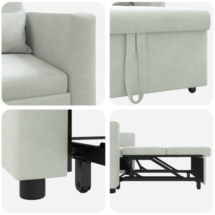 Pull out Sofa Bed Single with Wheels Light grey Velvet