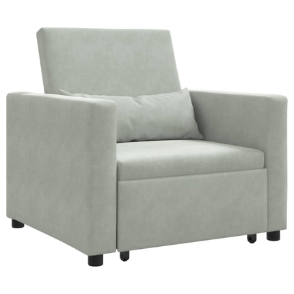 Pull out Sofa Bed Single with Wheels Light grey Velvet