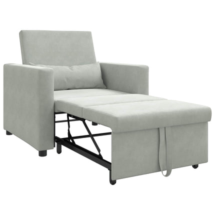 Pull out Sofa Bed Single with Wheels Light grey Velvet