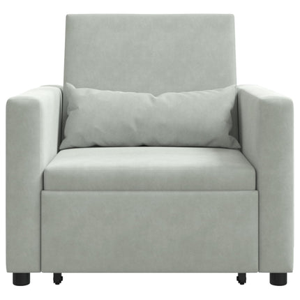 Pull out Sofa Bed Single with Wheels Light grey Velvet