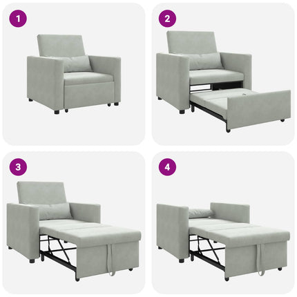 Pull out Sofa Bed Single with Wheels Light grey Velvet