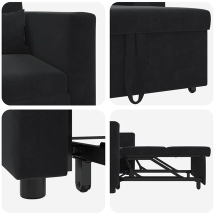 Pull out Sofa Bed Single with Wheels Black Velvet