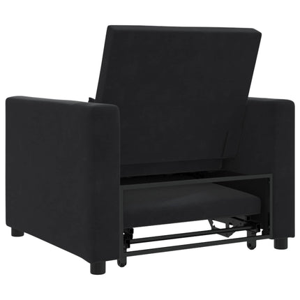 Pull out Sofa Bed Single with Wheels Black Velvet