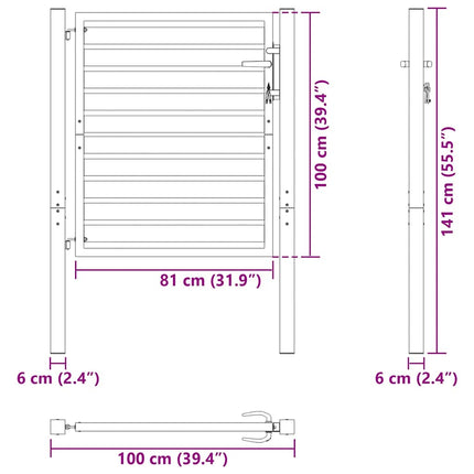 Patio Gate Lockable Black 39.4x39.4" Aluminium