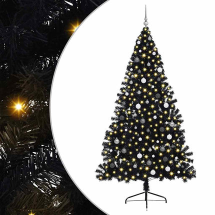 Artificial Pre-lit Christmas Tree with 300 LEDs Black 94.5" PVC