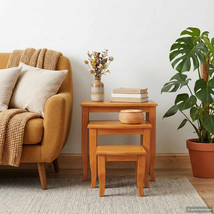Nesting Side Tables 3 pcs Natural Solid Mahogany Wood