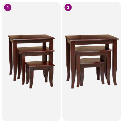 Nesting Side Tables 3 pcs Brown Solid Mahogany Wood