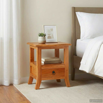 Bedside Cabinet with Drawer Natural 15.75 x 15.75 x 17.91 in