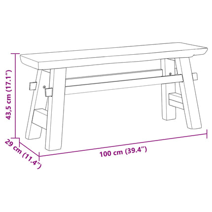 Bench Natural 39.37 x 11.42 x 17.13 in Solid Teak Wood