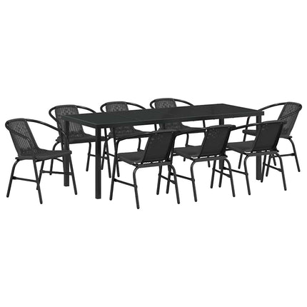 Garden Dining Set 9 pcs Black Powder-Coated Steel