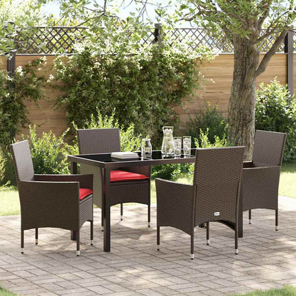 Table and Chair Set with Cushion 5 pcs Brown PE Rattan