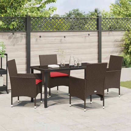 Table and Chair Set with Cushion 5 pcs Brown PE Rattan