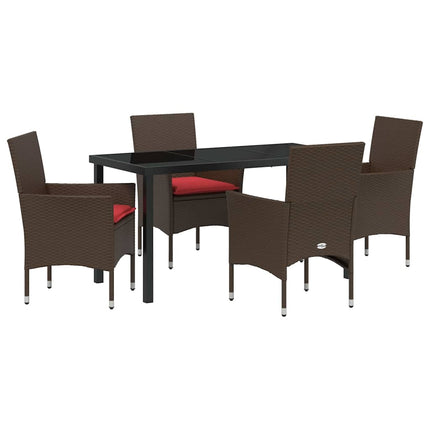 Table and Chair Set with Cushion 5 pcs Brown PE Rattan