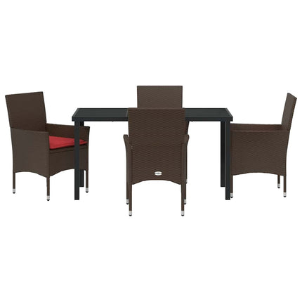 Table and Chair Set with Cushion 5 pcs Brown PE Rattan
