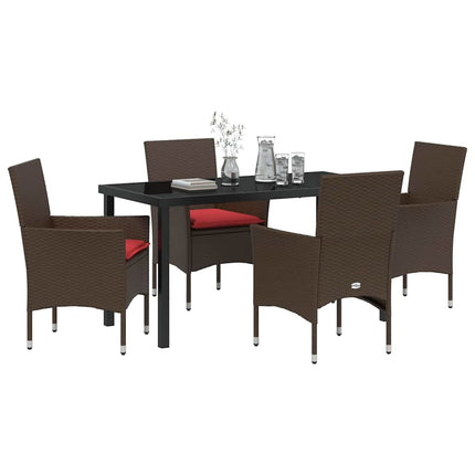 Table and Chair Set with Cushion 5 pcs Brown PE Rattan