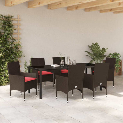 Table and Chair Set with Cushion 7 pcs Brown PE Rattan