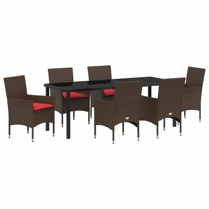 Table and Chair Set with Cushion 7 pcs Brown PE Rattan