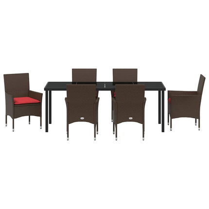 Table and Chair Set with Cushion 7 pcs Brown PE Rattan