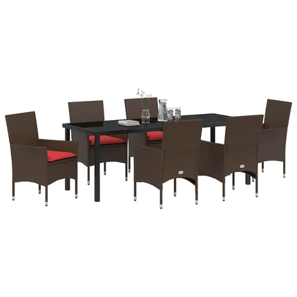 Table and Chair Set with Cushion 7 pcs Brown PE Rattan