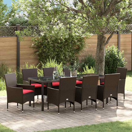 Table and Chair Set with Cushion 9 pcs Brown PE Rattan