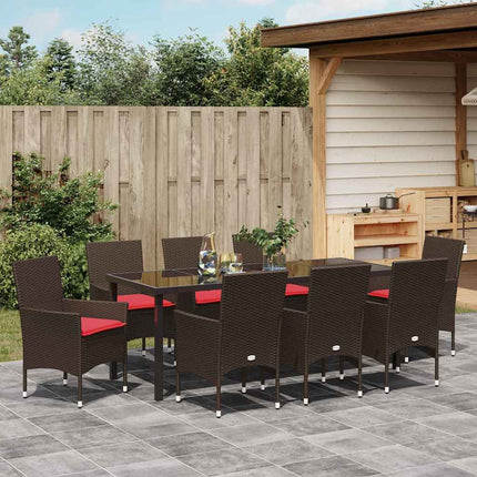 Table and Chair Set with Cushion 9 pcs Brown PE Rattan