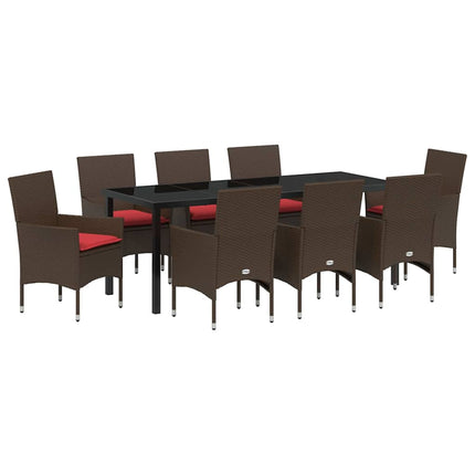 Table and Chair Set with Cushion 9 pcs Brown PE Rattan