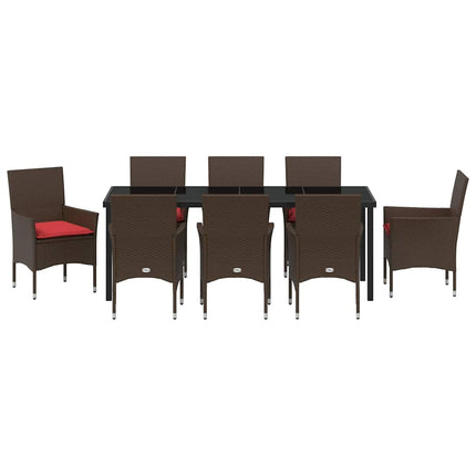 Table and Chair Set with Cushion 9 pcs Brown PE Rattan