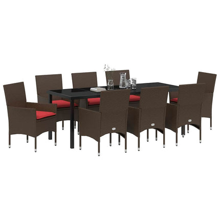 Table and Chair Set with Cushion 9 pcs Brown PE Rattan