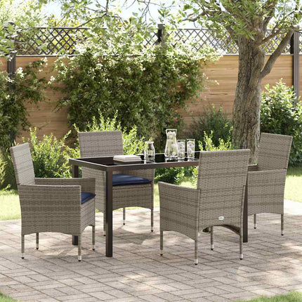 Table and Chair Set with Cushion 5 pcs Grey PE Rattan