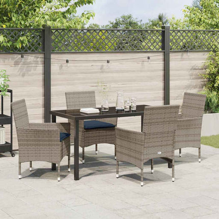 Table and Chair Set with Cushion 5 pcs Grey PE Rattan
