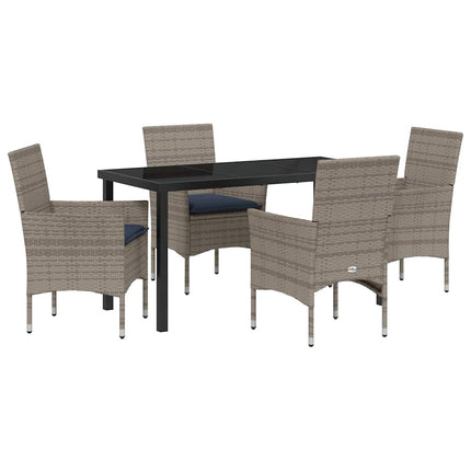 Table and Chair Set with Cushion 5 pcs Grey PE Rattan