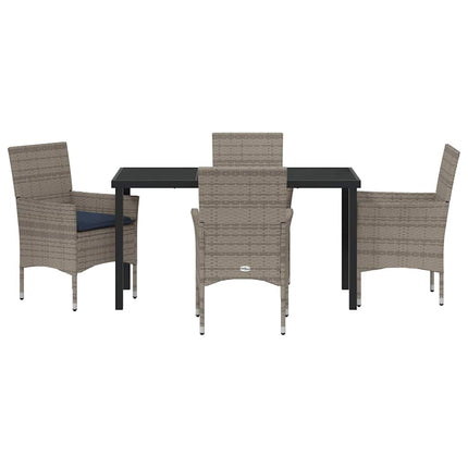 Table and Chair Set with Cushion 5 pcs Grey PE Rattan